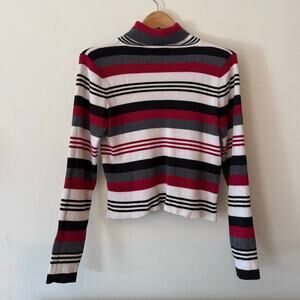 Northern Reflections Striped Turtleneck Sweater Red Black White Size L